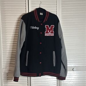 Disney Black, Gray & Red Mickey Varsity Bomber Jacket